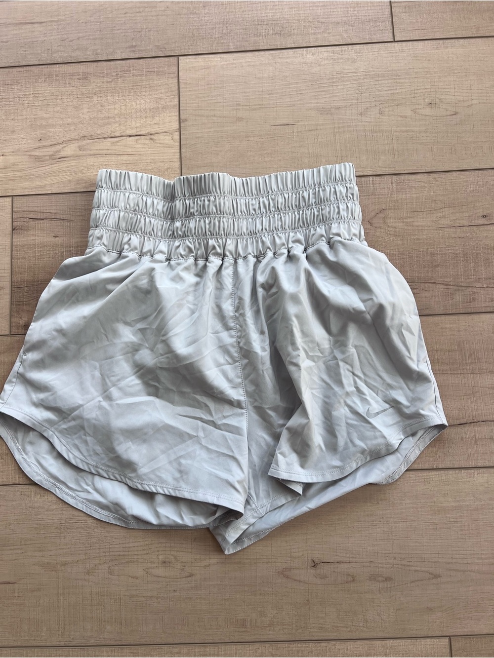 Nike Women's Light Gray Smocked Waist Athletic Shorts